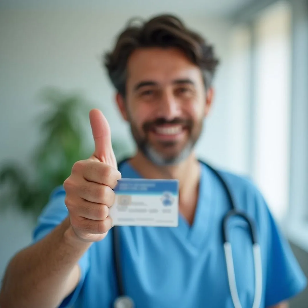 Smiling healthcare worker giving a thumbs up