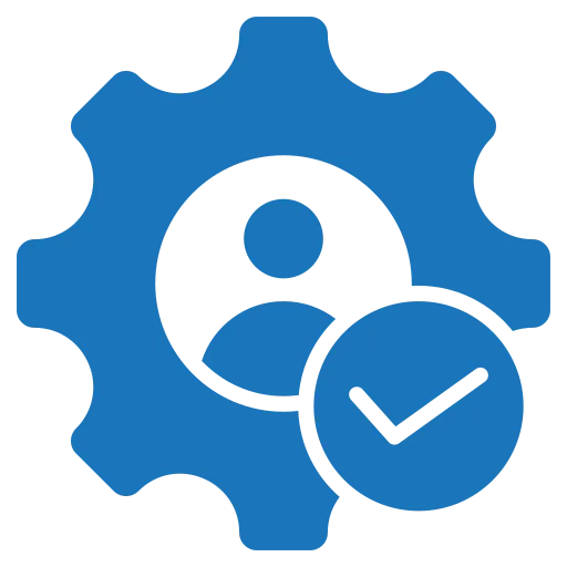 Gear icon with a person and a check mark
